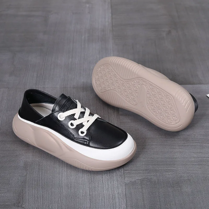 Leather Lightweight Sports Casual Women's Shoes Lace Up Fashion All-match Shoes
