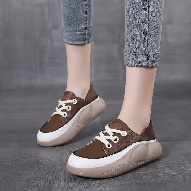 Leather Lightweight Sports Casual Women's Shoes Lace Up Fashion All-match Shoes