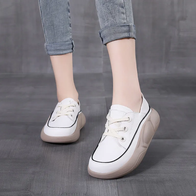 Leather Lightweight Sports Casual Women's Shoes Lace Up Fashion All-match Shoes