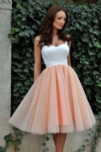 Lovely Prom Dress,Spaghetti Straps Prom Dress,Short Homecoming Dresses,White Top Prom Dresses OK305