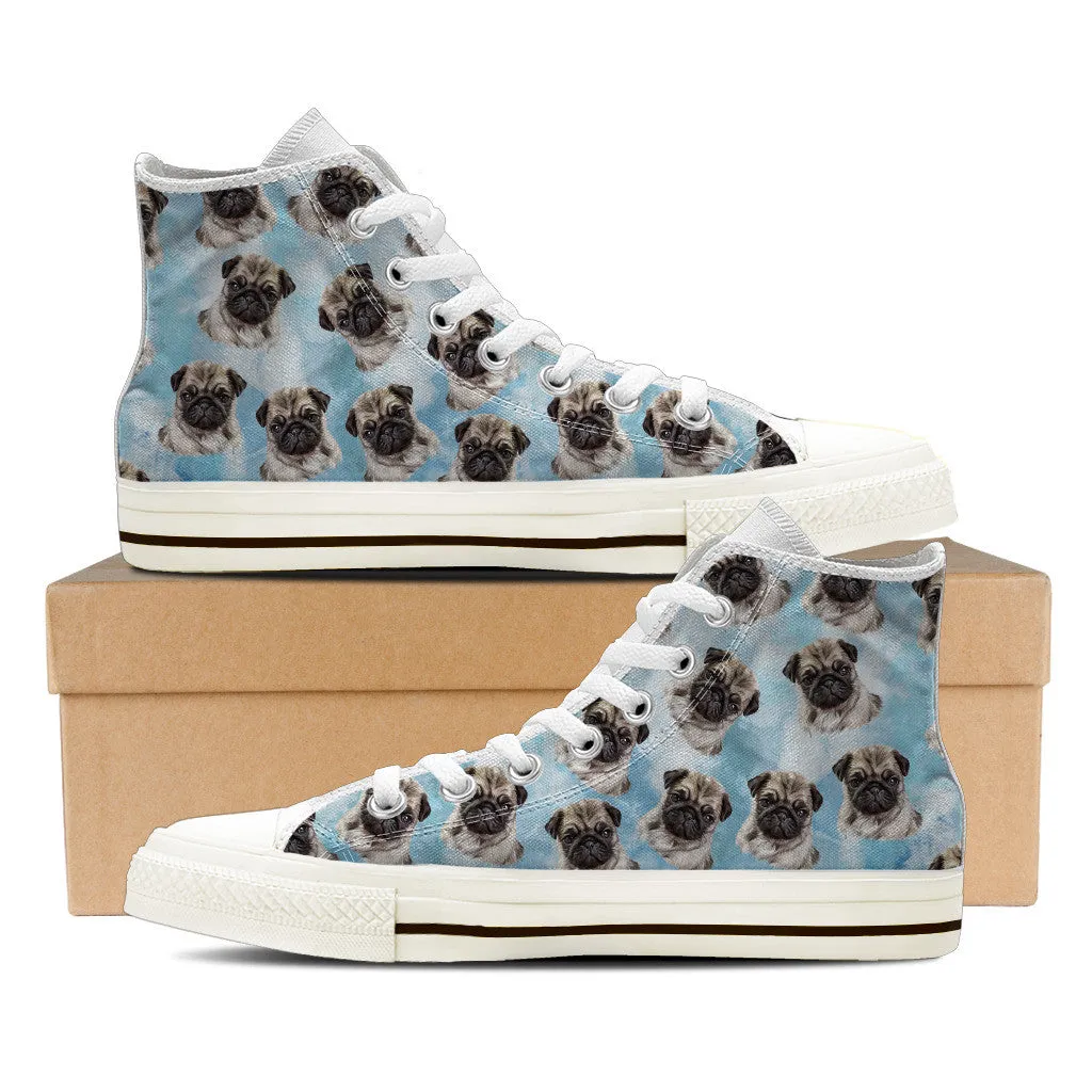 Loyal Pugs Mens High Top Shoe (White)