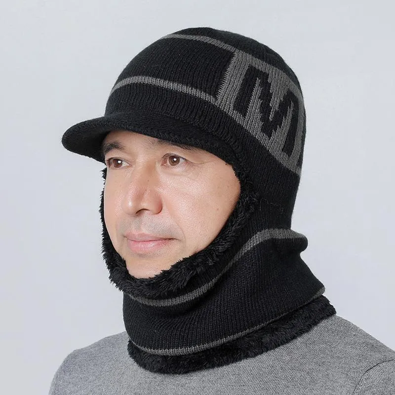 Men and Women Winter Visor Beanie Beanie with Brim Cap Knit Fleece Lined Warm Hat