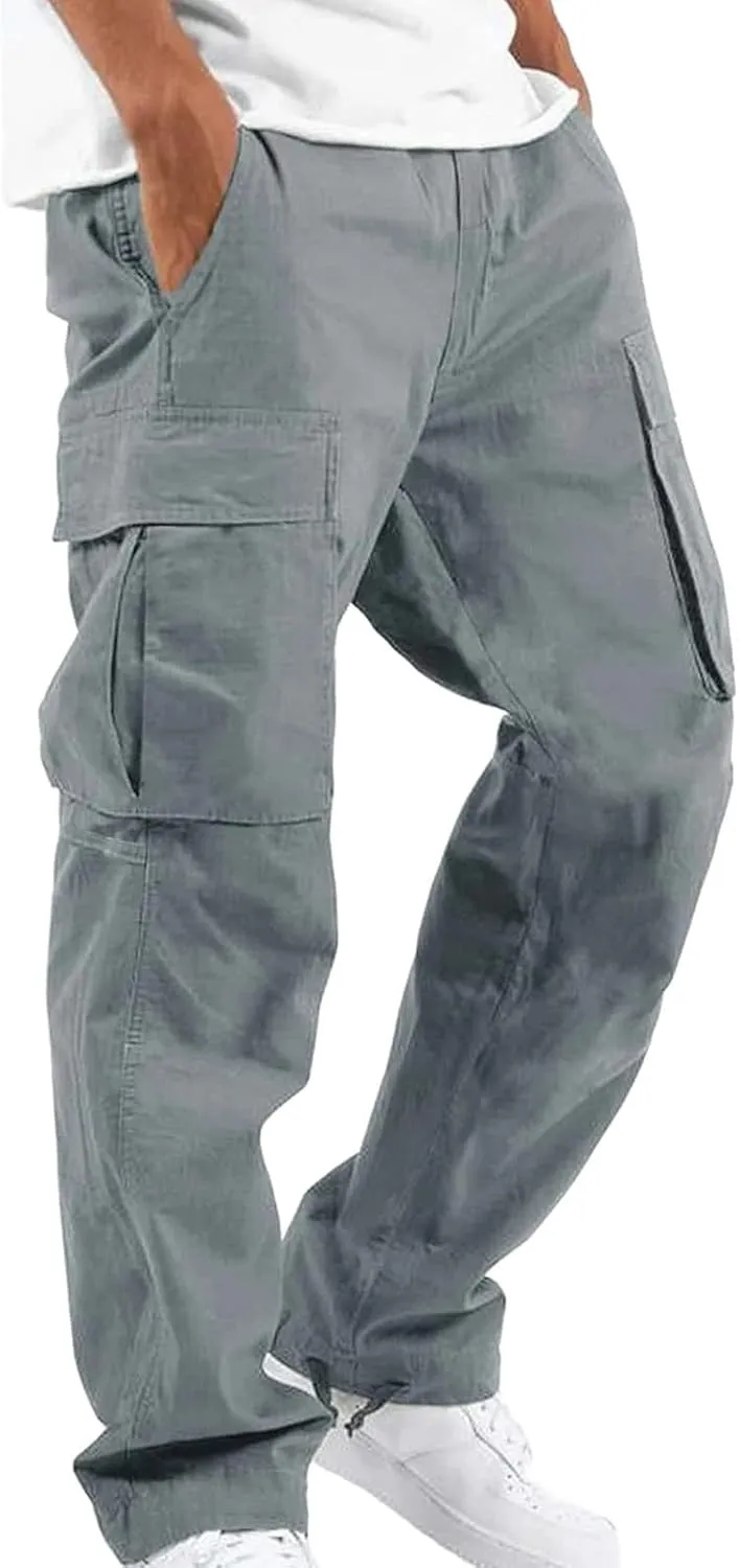 Men's Casual Cargo Pants Drawstring Workwear Pants Hiking Jogger Pants Multi Pockets Outdoor Fashion Jogging Cool Pants