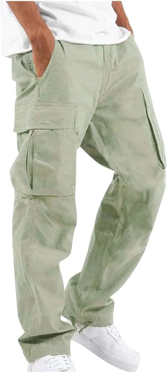 Men's Casual Cargo Pants Drawstring Workwear Pants Hiking Jogger Pants Multi Pockets Outdoor Fashion Jogging Cool Pants