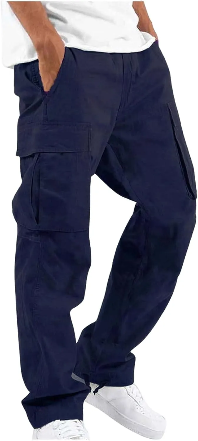 Men's Casual Cargo Pants Drawstring Workwear Pants Hiking Jogger Pants Multi Pockets Outdoor Fashion Jogging Cool Pants