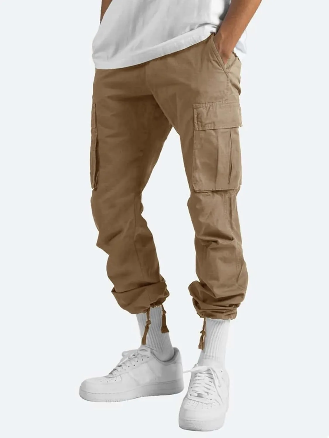 Men's Casual Cargo Pants Drawstring Workwear Pants Hiking Jogger Pants Multi Pockets Outdoor Fashion Jogging Cool Pants