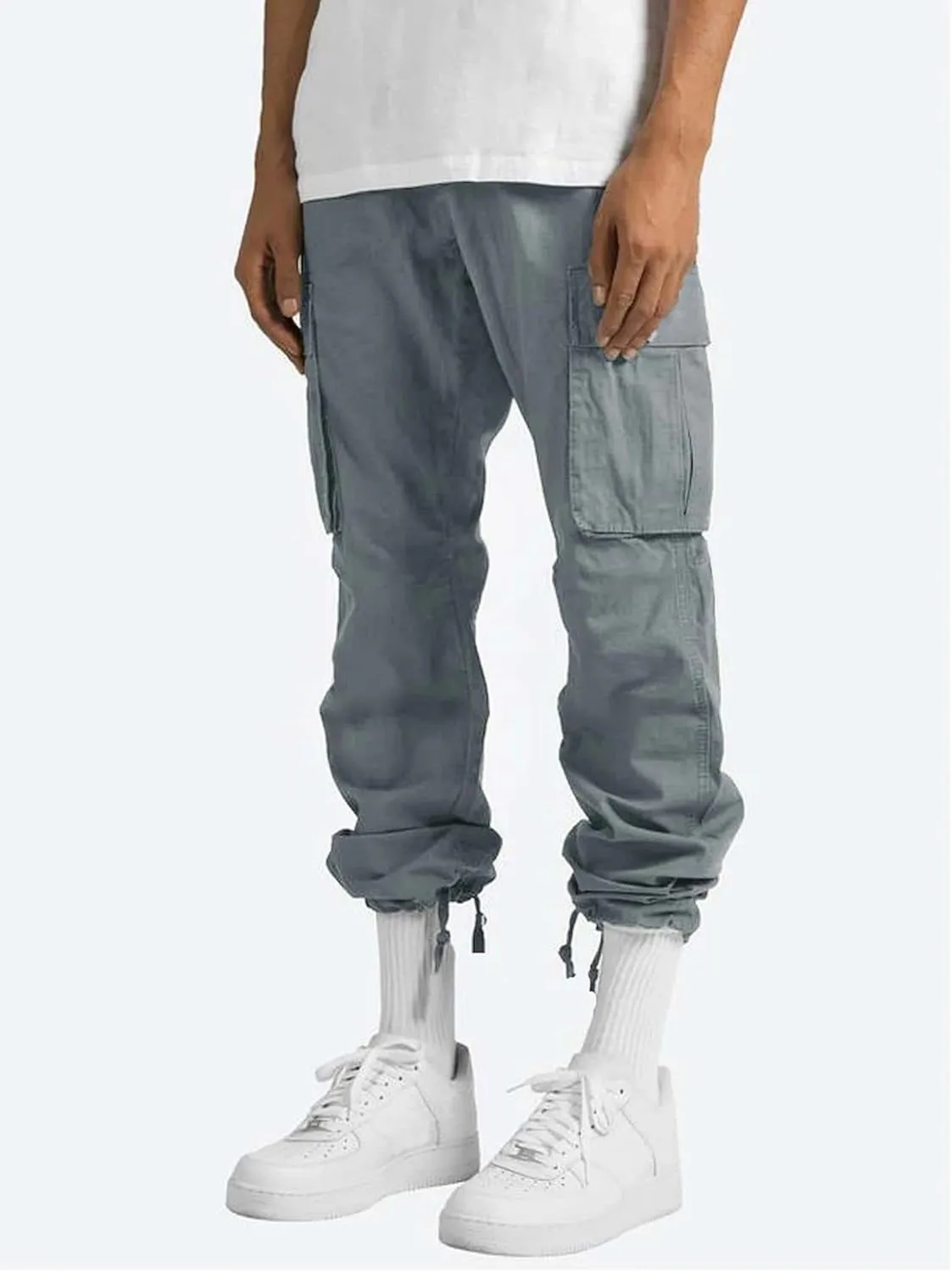 Men's Casual Cargo Pants Drawstring Workwear Pants Hiking Jogger Pants Multi Pockets Outdoor Fashion Jogging Cool Pants