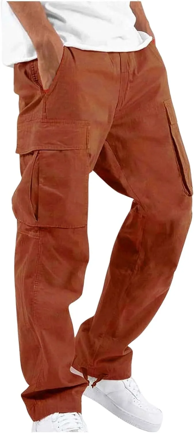 Men's Casual Cargo Pants Drawstring Workwear Pants Hiking Jogger Pants Multi Pockets Outdoor Fashion Jogging Cool Pants