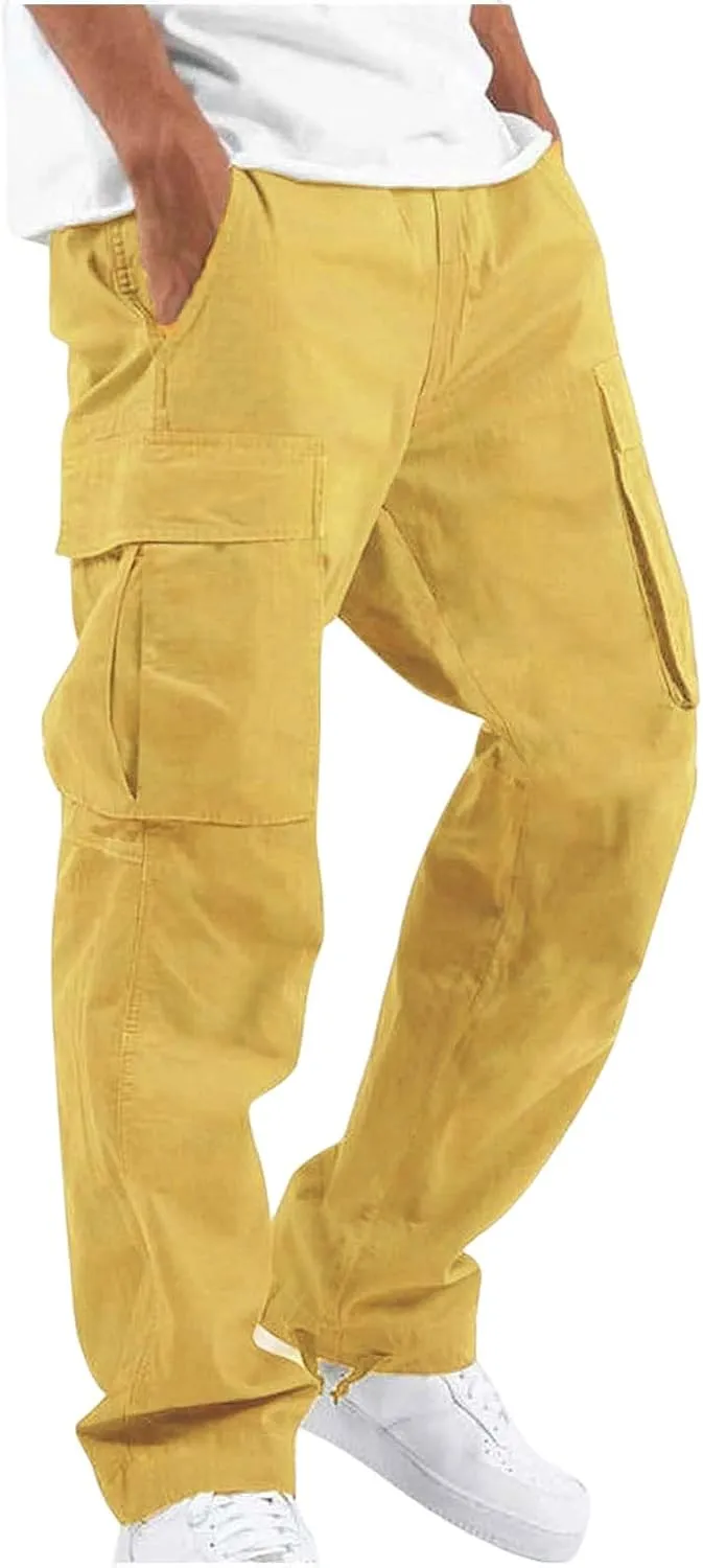 Men's Casual Cargo Pants Drawstring Workwear Pants Hiking Jogger Pants Multi Pockets Outdoor Fashion Jogging Cool Pants