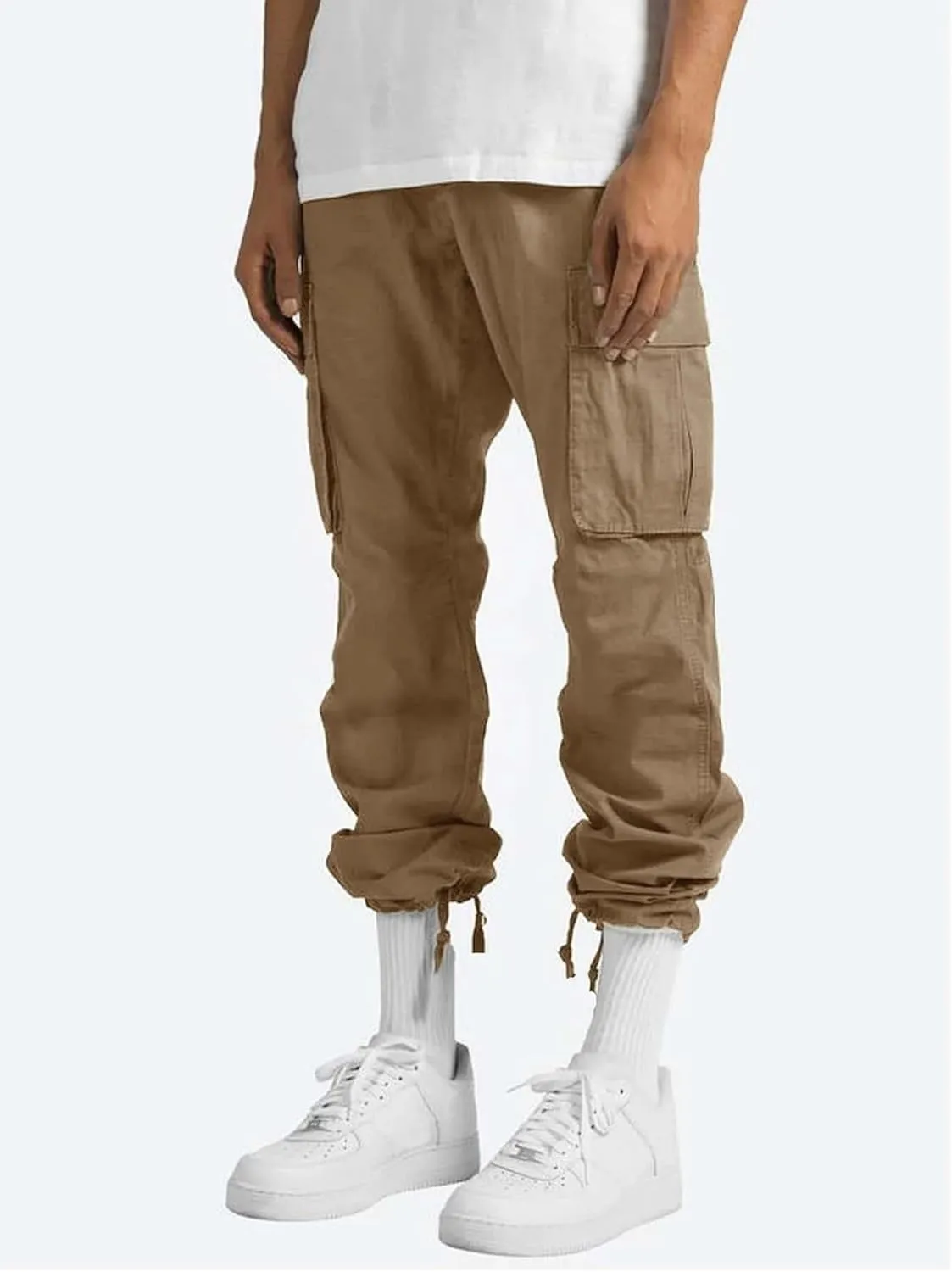 Men's Casual Cargo Pants Drawstring Workwear Pants Hiking Jogger Pants Multi Pockets Outdoor Fashion Jogging Cool Pants