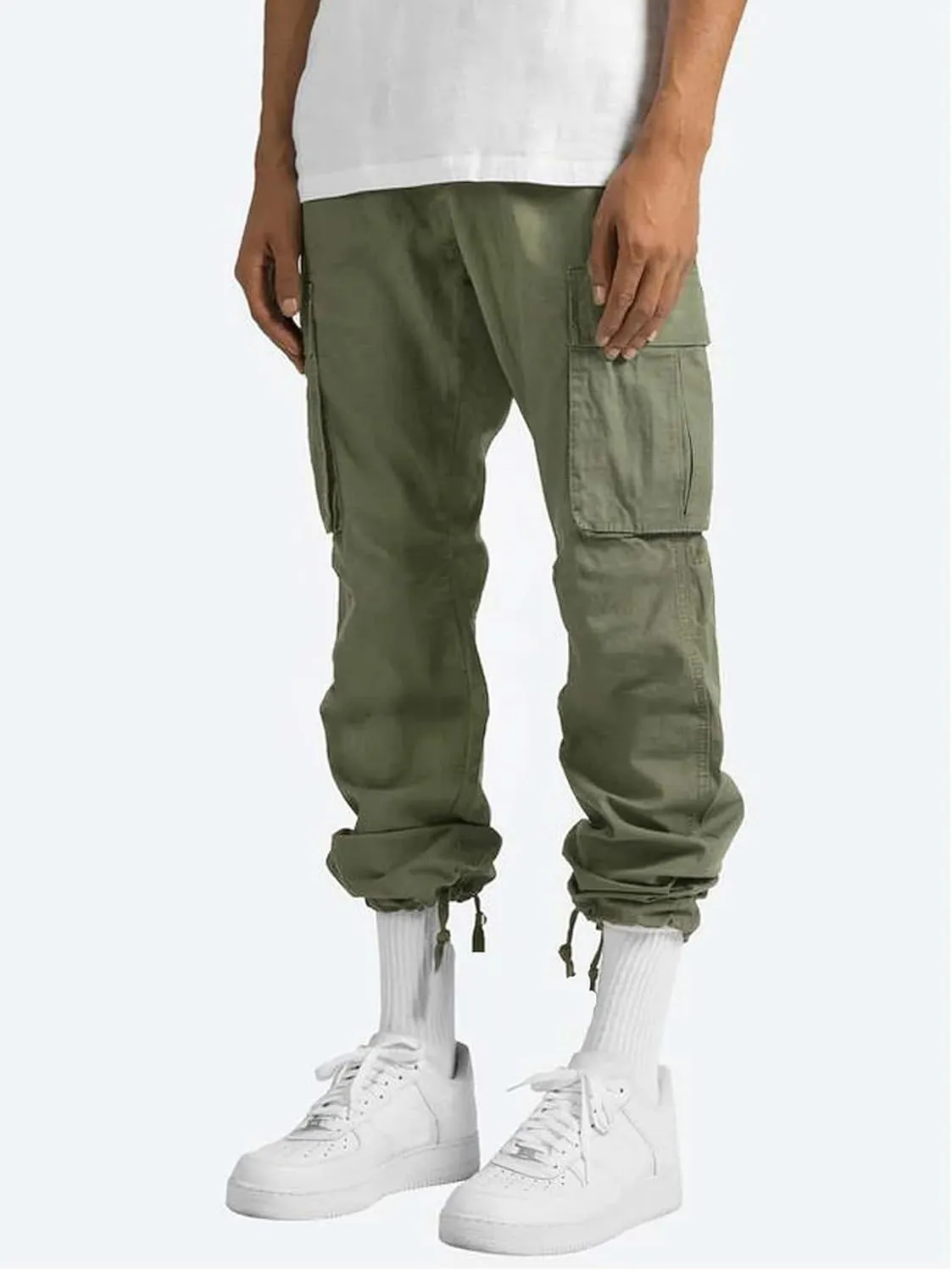 Men's Casual Cargo Pants Drawstring Workwear Pants Hiking Jogger Pants Multi Pockets Outdoor Fashion Jogging Cool Pants