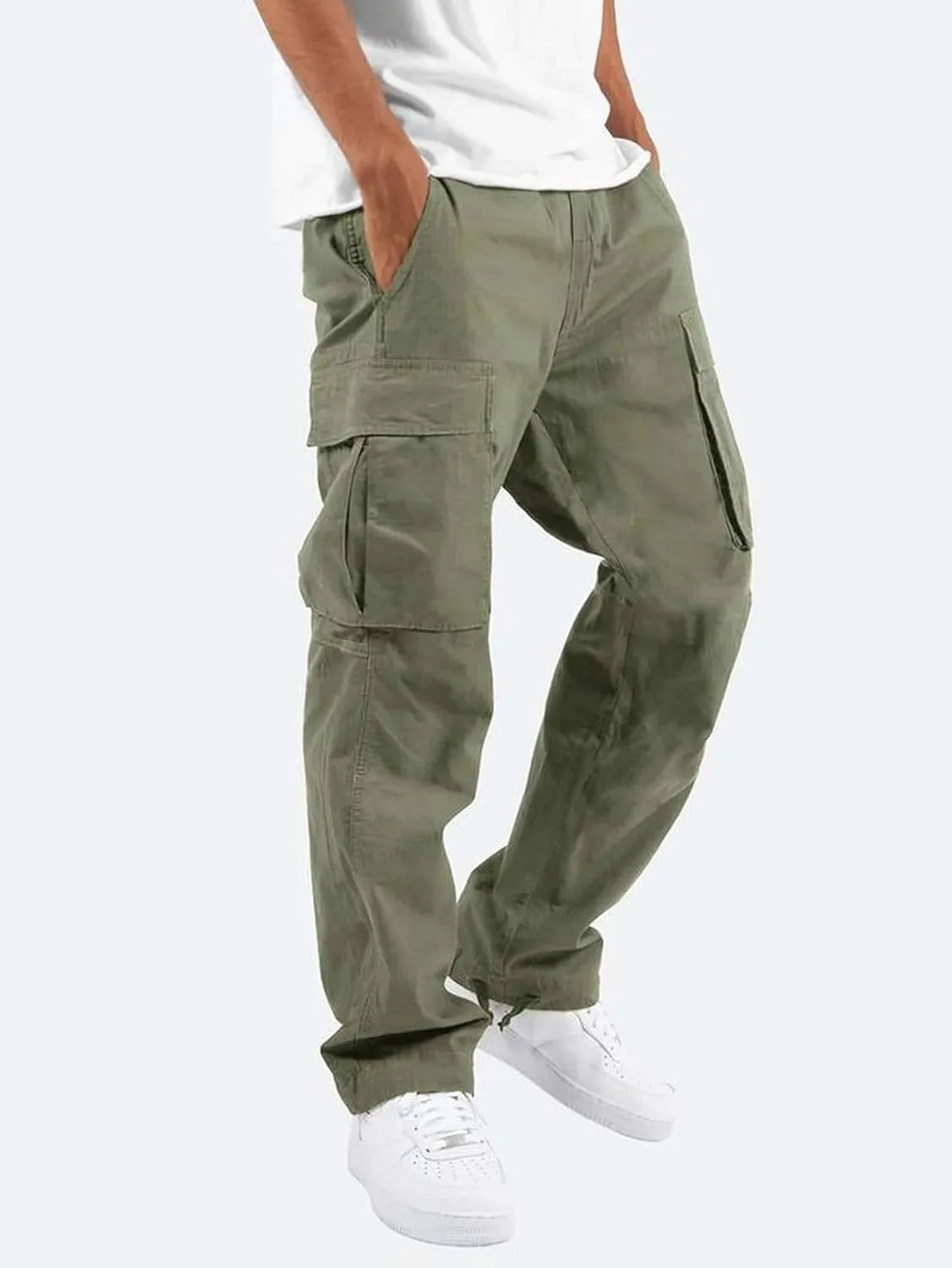 Men's Casual Cargo Pants Drawstring Workwear Pants Hiking Jogger Pants Multi Pockets Outdoor Fashion Jogging Cool Pants