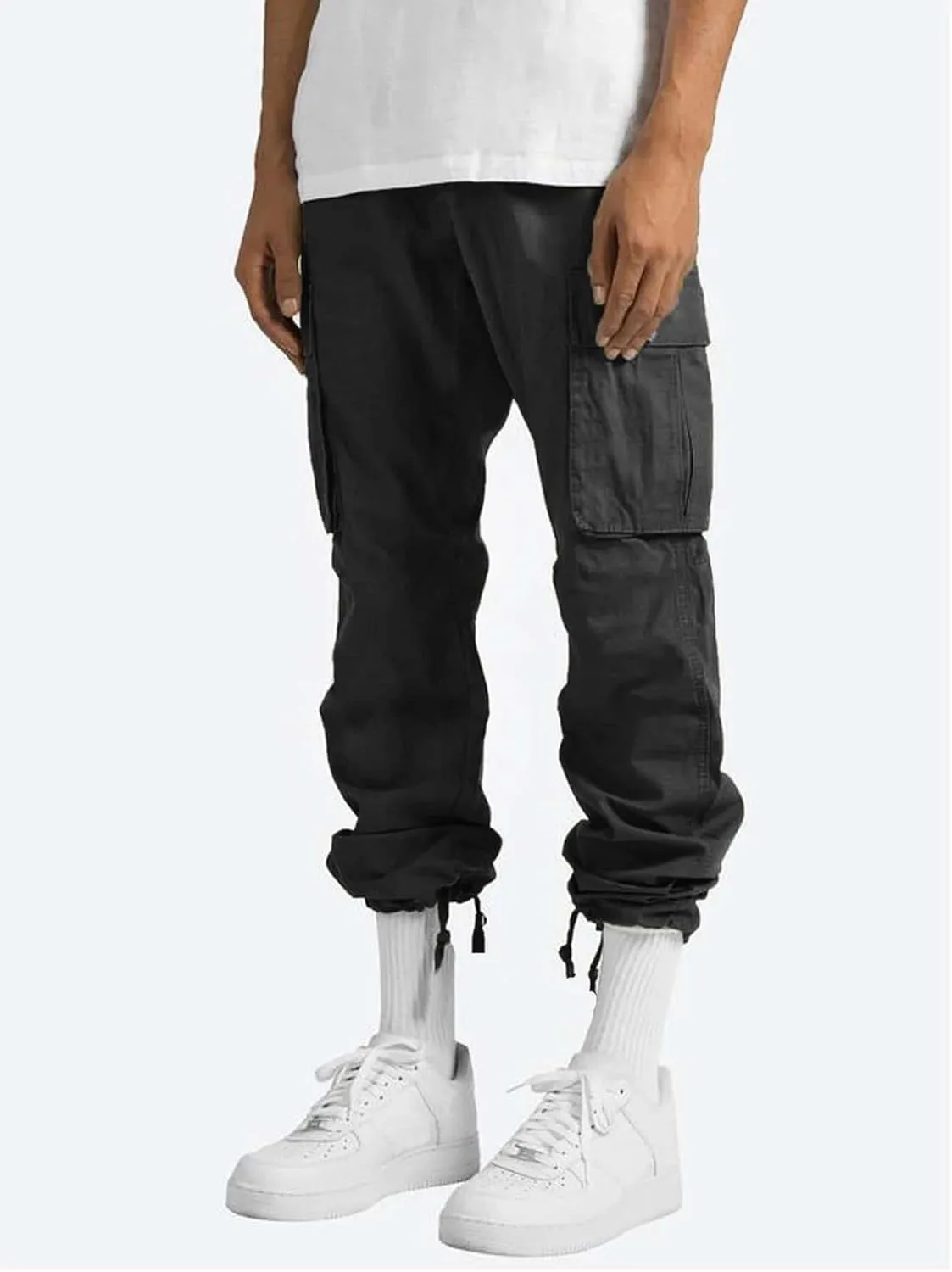 Men's Casual Cargo Pants Drawstring Workwear Pants Hiking Jogger Pants Multi Pockets Outdoor Fashion Jogging Cool Pants