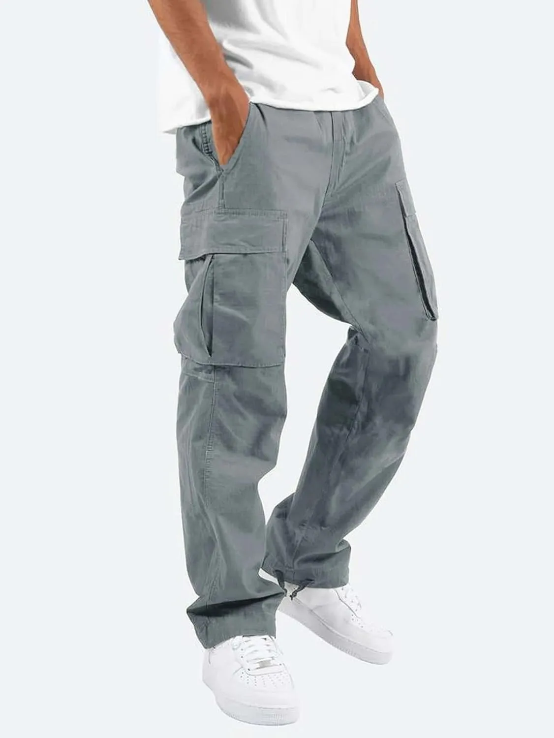 Men's Casual Cargo Pants Drawstring Workwear Pants Hiking Jogger Pants Multi Pockets Outdoor Fashion Jogging Cool Pants