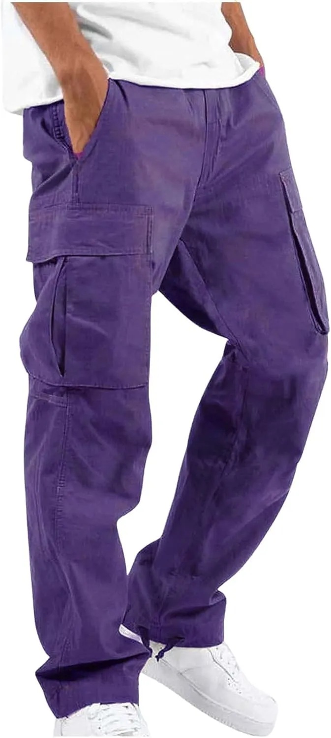 Men's Casual Cargo Pants Drawstring Workwear Pants Hiking Jogger Pants Multi Pockets Outdoor Fashion Jogging Cool Pants
