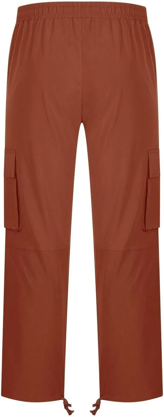Men's Casual Cargo Pants Drawstring Workwear Pants Hiking Jogger Pants Multi Pockets Outdoor Fashion Jogging Cool Pants