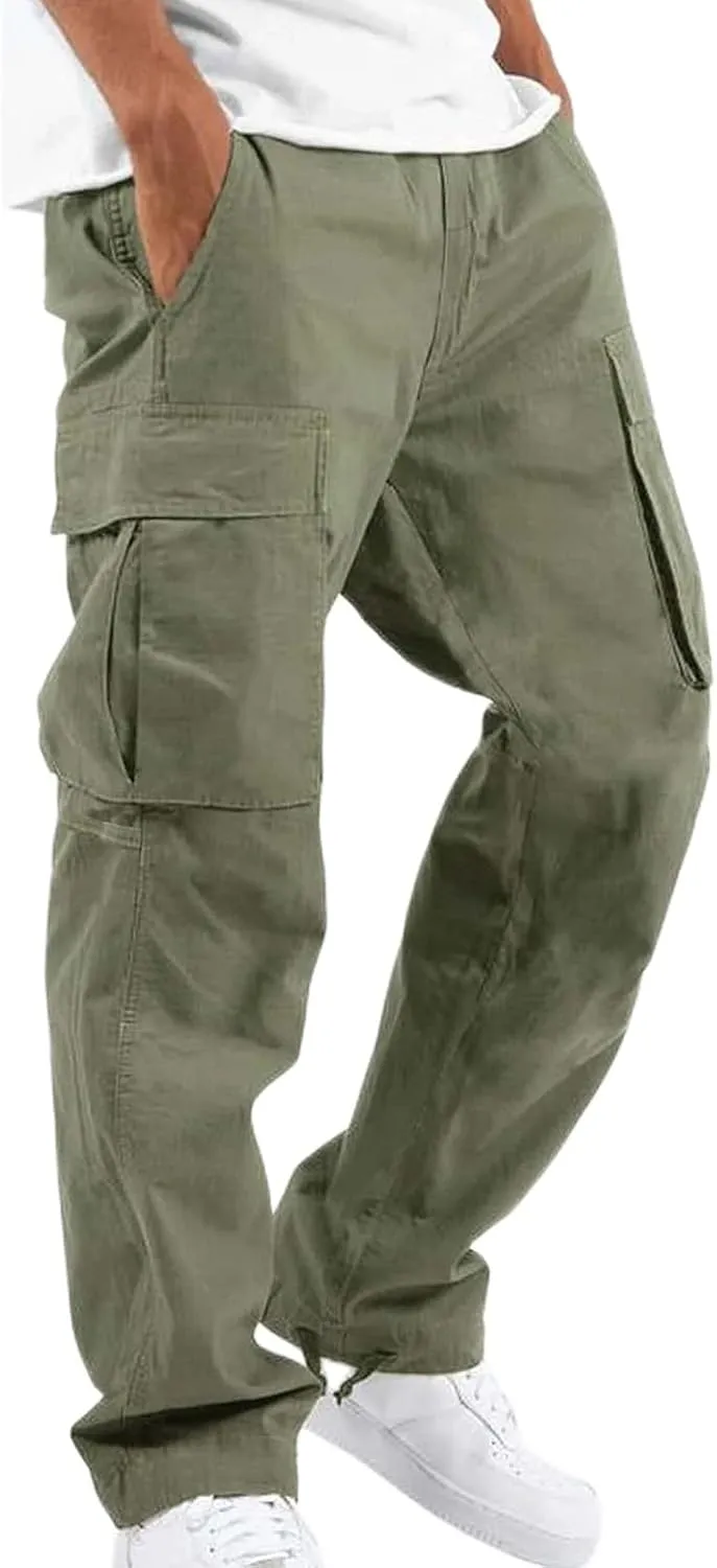 Men's Casual Cargo Pants Drawstring Workwear Pants Hiking Jogger Pants Multi Pockets Outdoor Fashion Jogging Cool Pants
