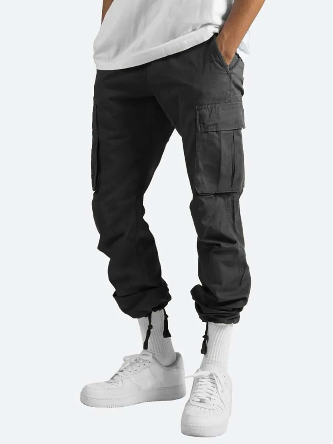 Men's Casual Cargo Pants Drawstring Workwear Pants Hiking Jogger Pants Multi Pockets Outdoor Fashion Jogging Cool Pants
