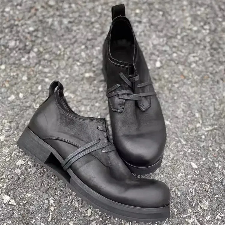 Mens Cowhide Genuine Leather Dress Shoes Low Cut Lace Up Round Toe