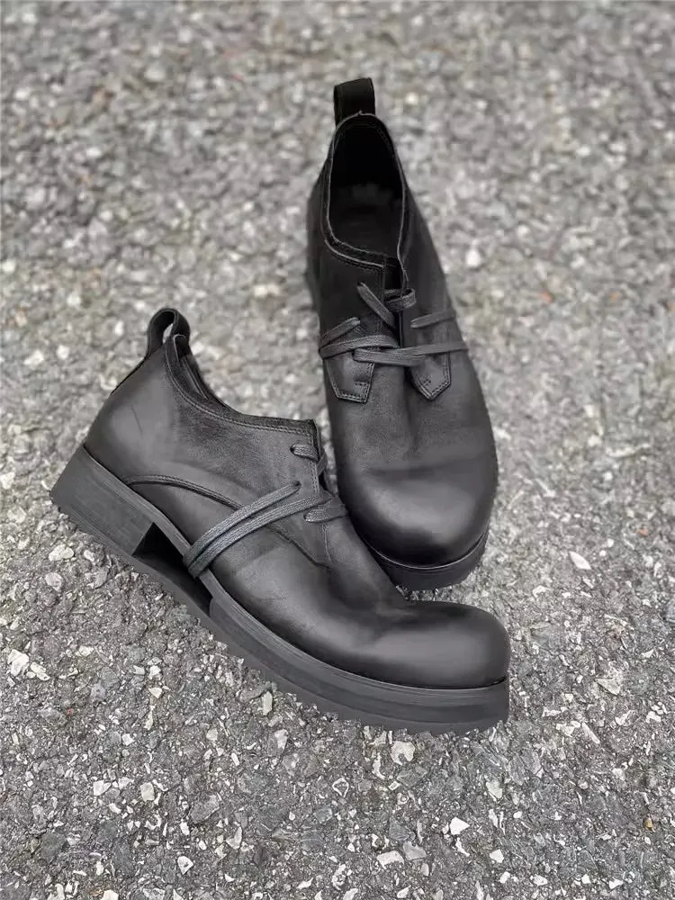 Mens Cowhide Genuine Leather Dress Shoes Low Cut Lace Up Round Toe