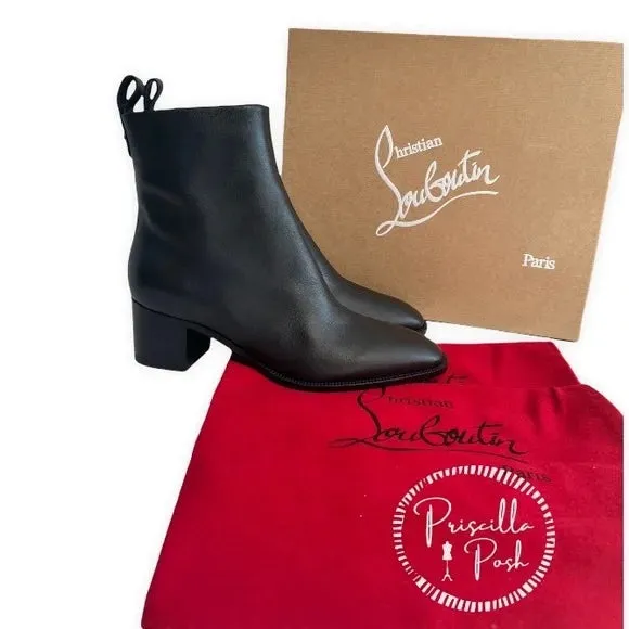 NEW Christian Louboutin Antilop Leather Ankle Boots 55 Black Leather Ankle Booties 39.5
