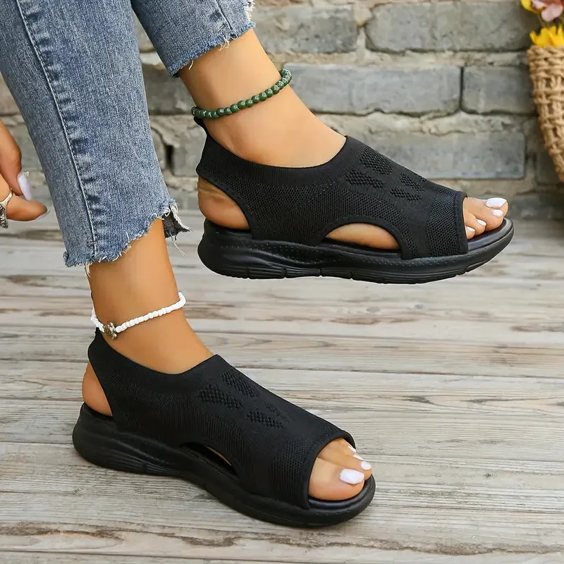 NEW Women's Wedge Sandals Comfortable Summer Women Open Toe Comfortable Sport Sandals Soft Mesh Vintage Shoes Slippers for Beach, Black Sz 8