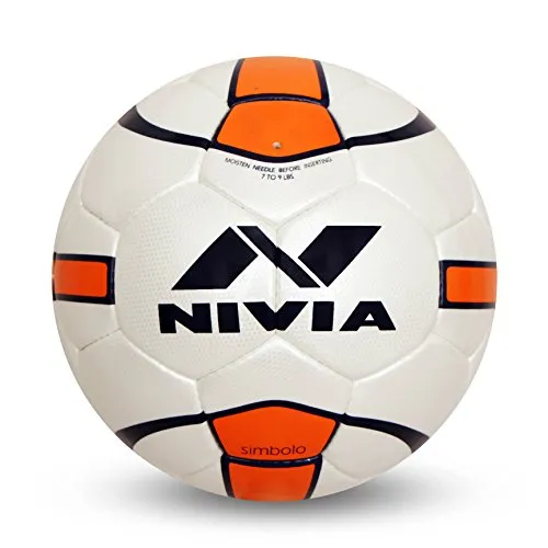 Nivia Simbolo Football, Size 5 (White/Orange), leather