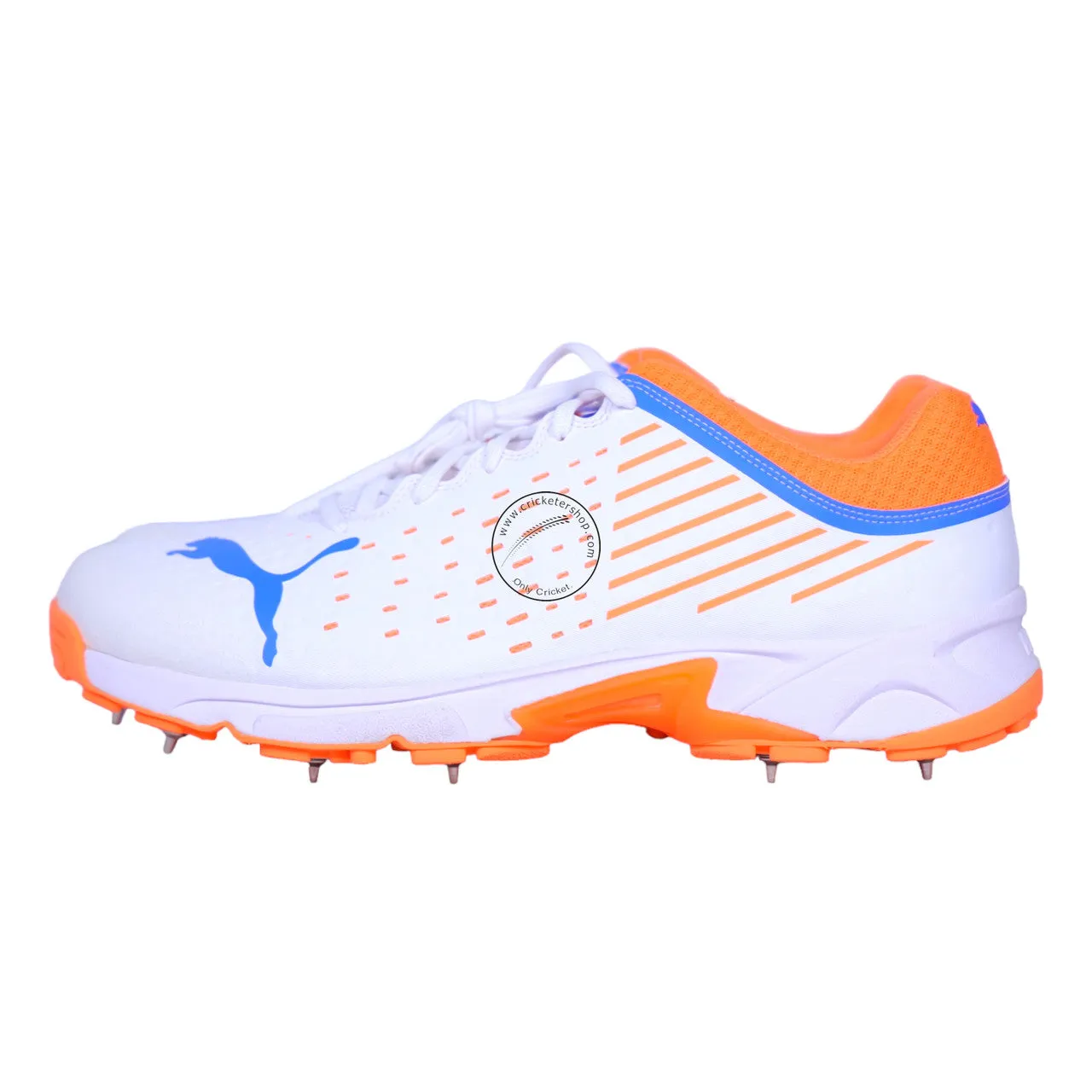 Puma 22.1 Neon Citrus Cricket Spike Shoes White Orange