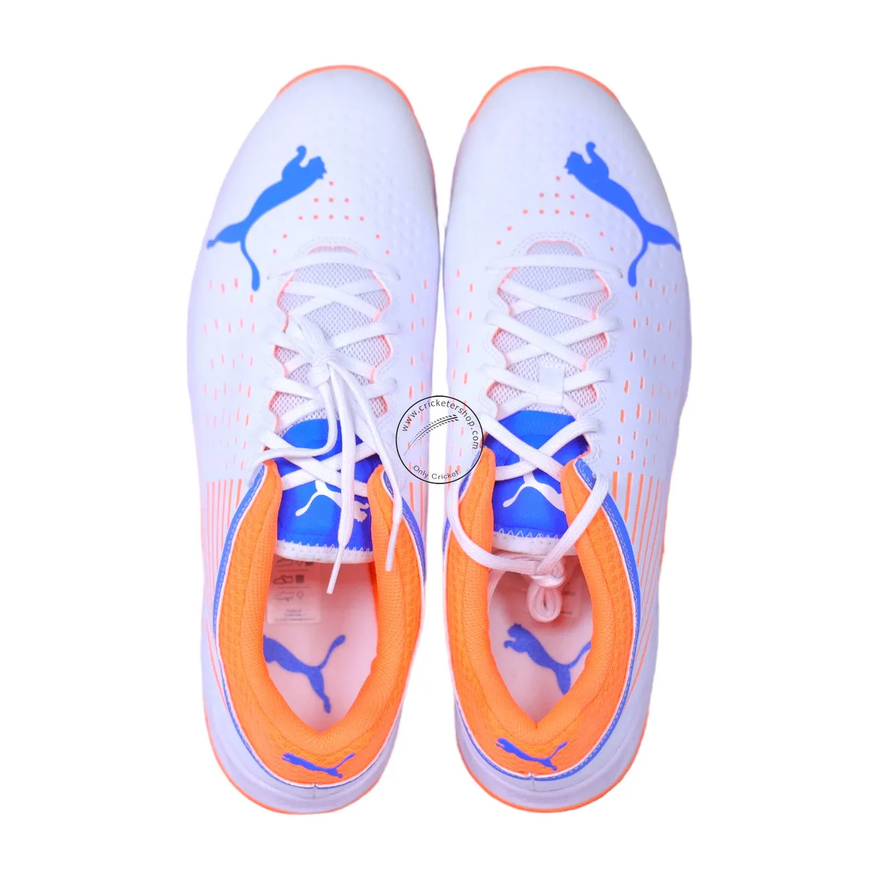 Puma 22.1 Neon Citrus Cricket Spike Shoes White Orange