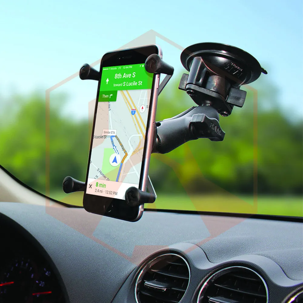 RAM Twist Lock Suction Cup Mount with Double Socket Arm & Universal X-Grip® Phone Cradle