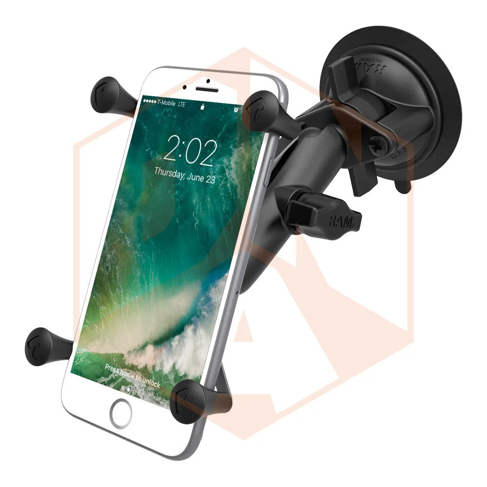 RAM Twist Lock Suction Cup Mount with Double Socket Arm & Universal X-Grip® Phone Cradle