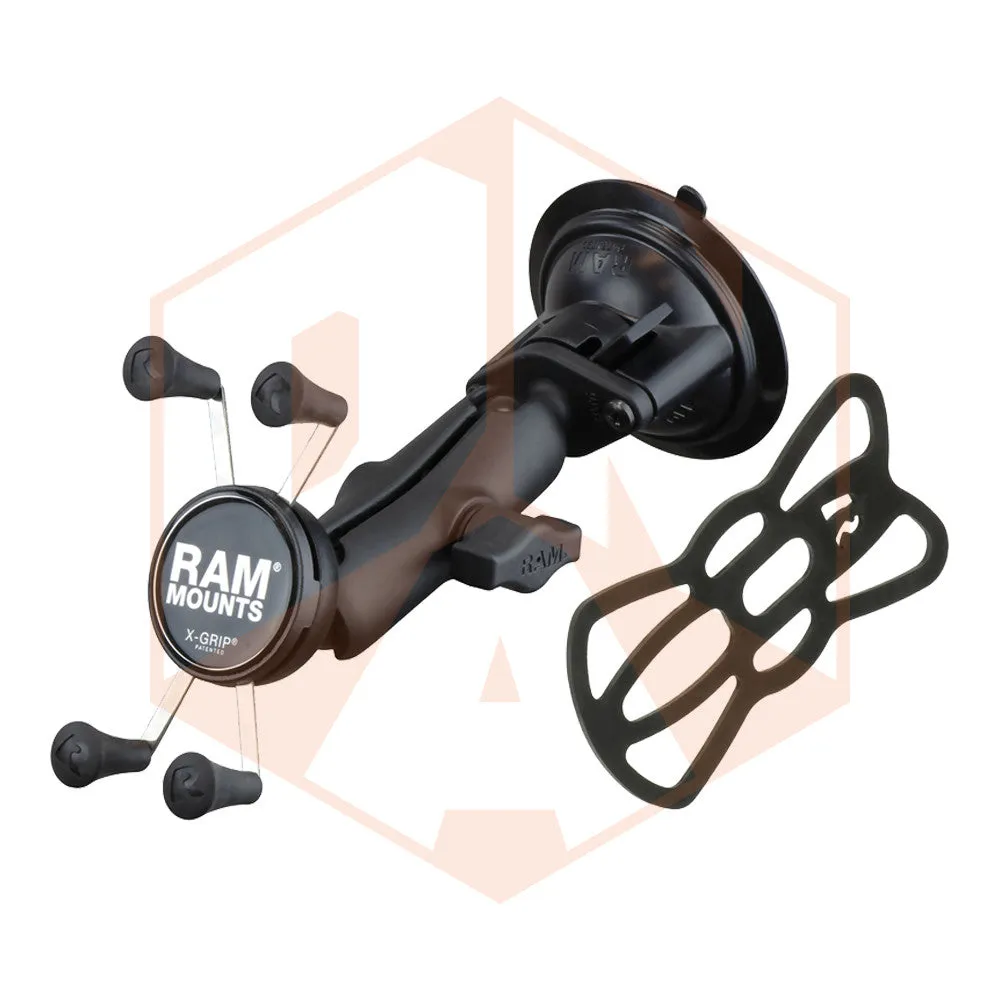 RAM Twist Lock Suction Cup Mount with Double Socket Arm & Universal X-Grip® Phone Cradle