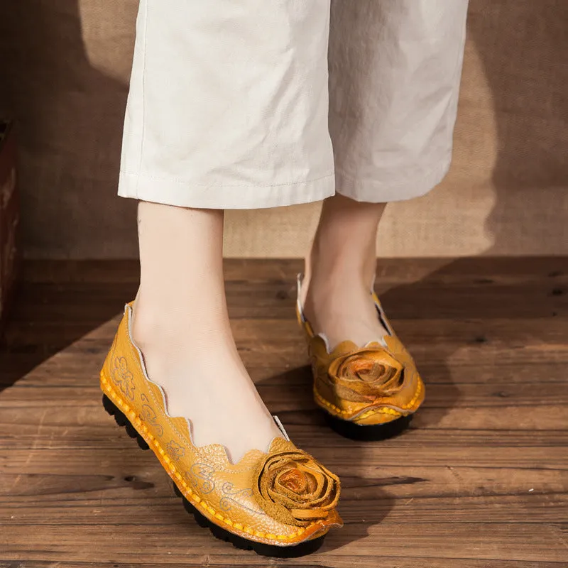 Retro Personalized Handmade Women's Shoes Flat Heel Flower Comfortable Soft-soled Flat Shoes