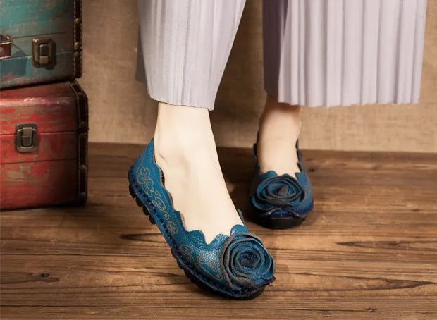 Retro Personalized Handmade Women's Shoes Flat Heel Flower Comfortable Soft-soled Flat Shoes