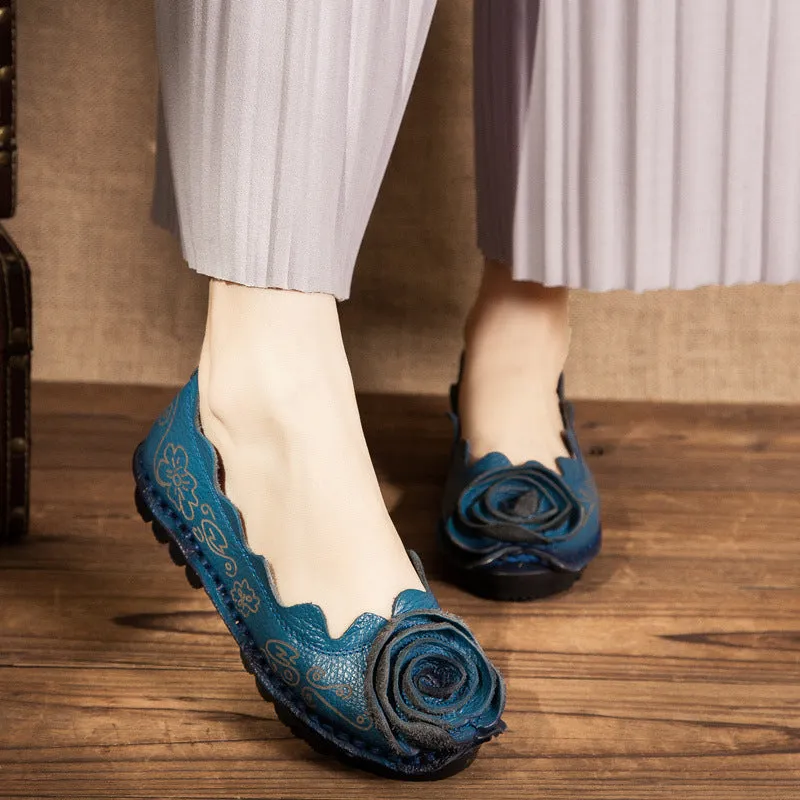 Retro Personalized Handmade Women's Shoes Flat Heel Flower Comfortable Soft-soled Flat Shoes