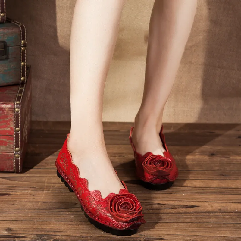 Retro Personalized Handmade Women's Shoes Flat Heel Flower Comfortable Soft-soled Flat Shoes