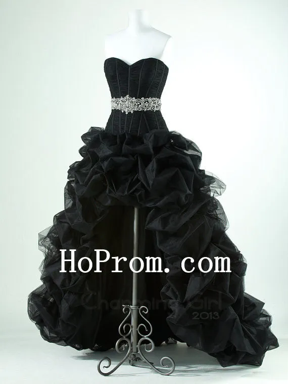 Ruffle Black Prom Dress,High Low Prom Dresses,Evening Dress