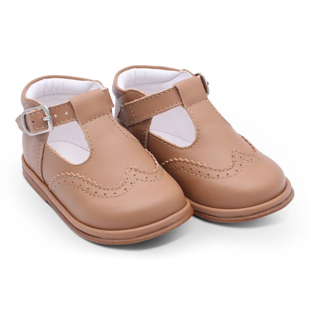 'Ryan' Boys Tan Leather T-Bar Shoes
