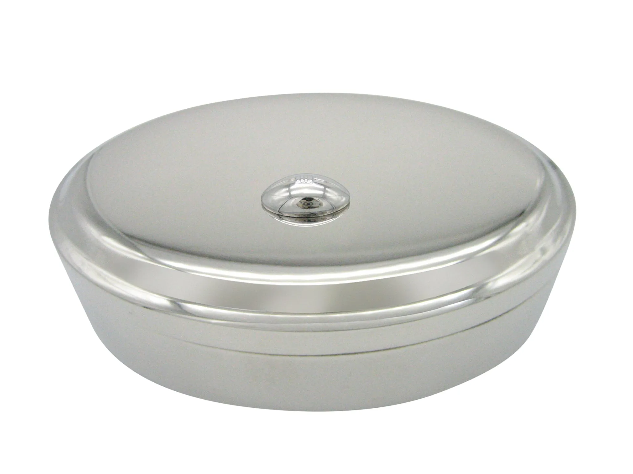 Silver Toned Football Sports Pendant Oval Trinket Jewelry Box