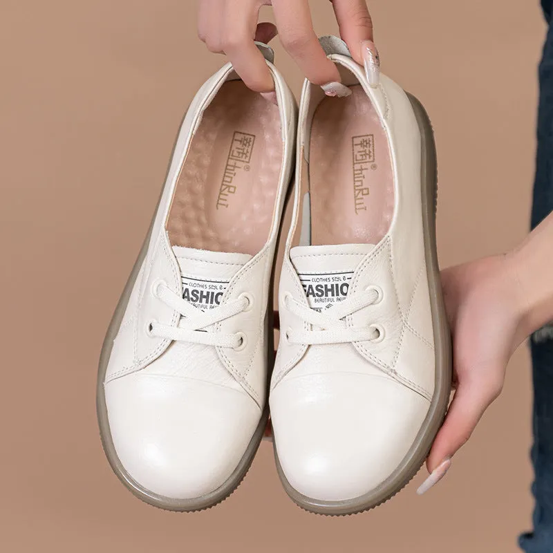 Spring and Autumn Women's Leather Pumps Foreign Style Casual All-match Flat Shoes