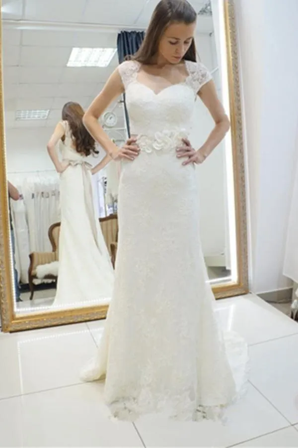 Sweetheart Lace Appliques Sashes Sheath Wedding Dress WD147