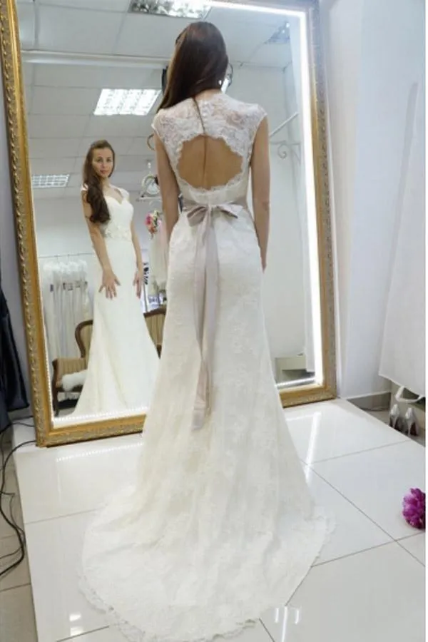 Sweetheart Lace Appliques Sashes Sheath Wedding Dress WD147