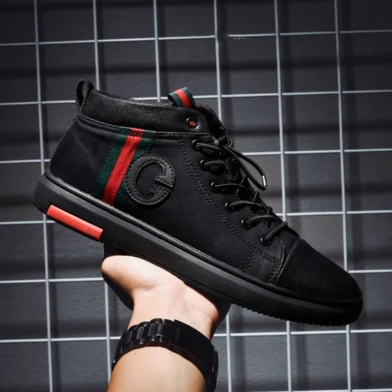 Trendy British Black High Top Shoes