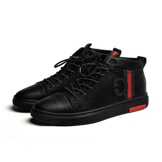 Trendy British Black High Top Shoes