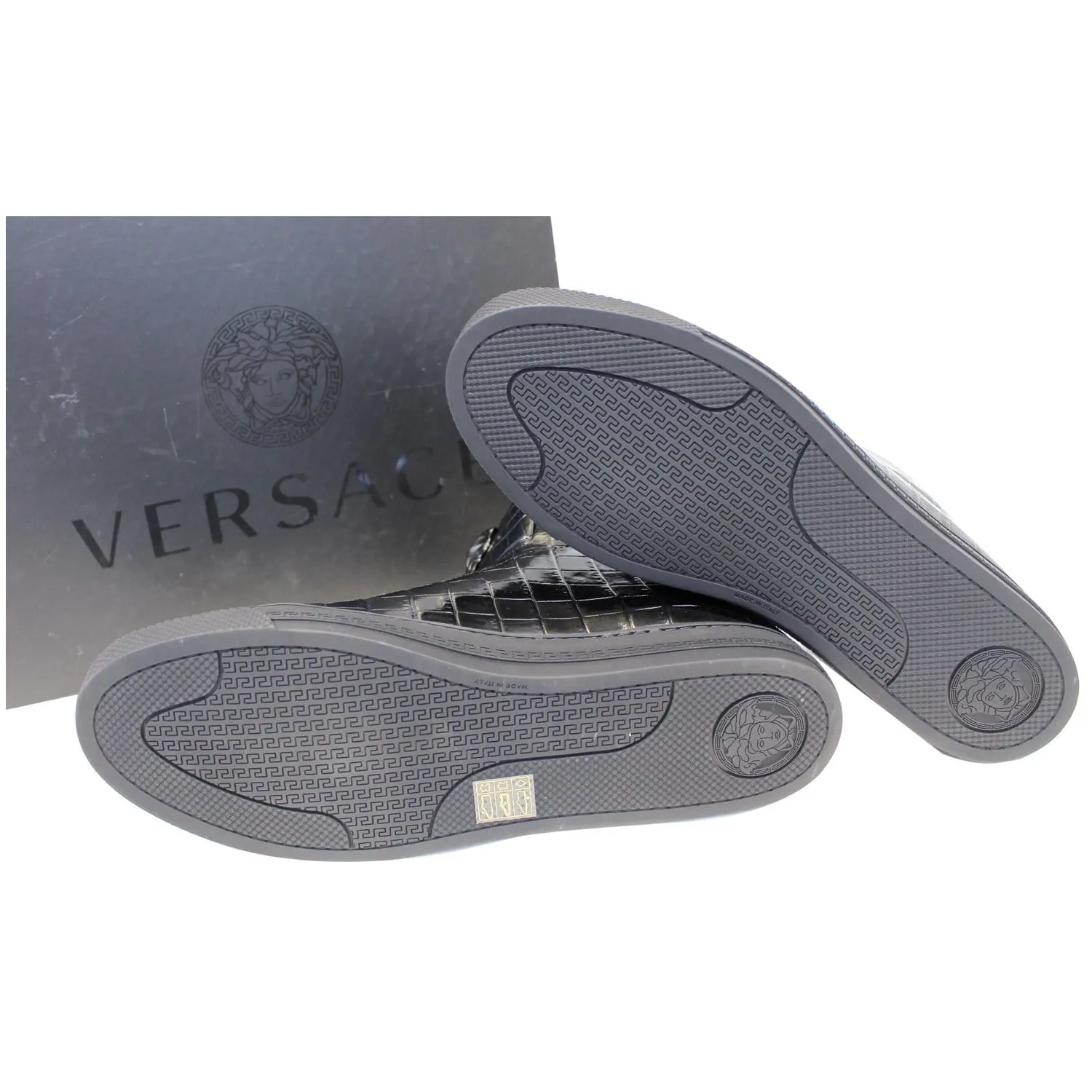 Versace Black Leather Medusa High Top Sneakers