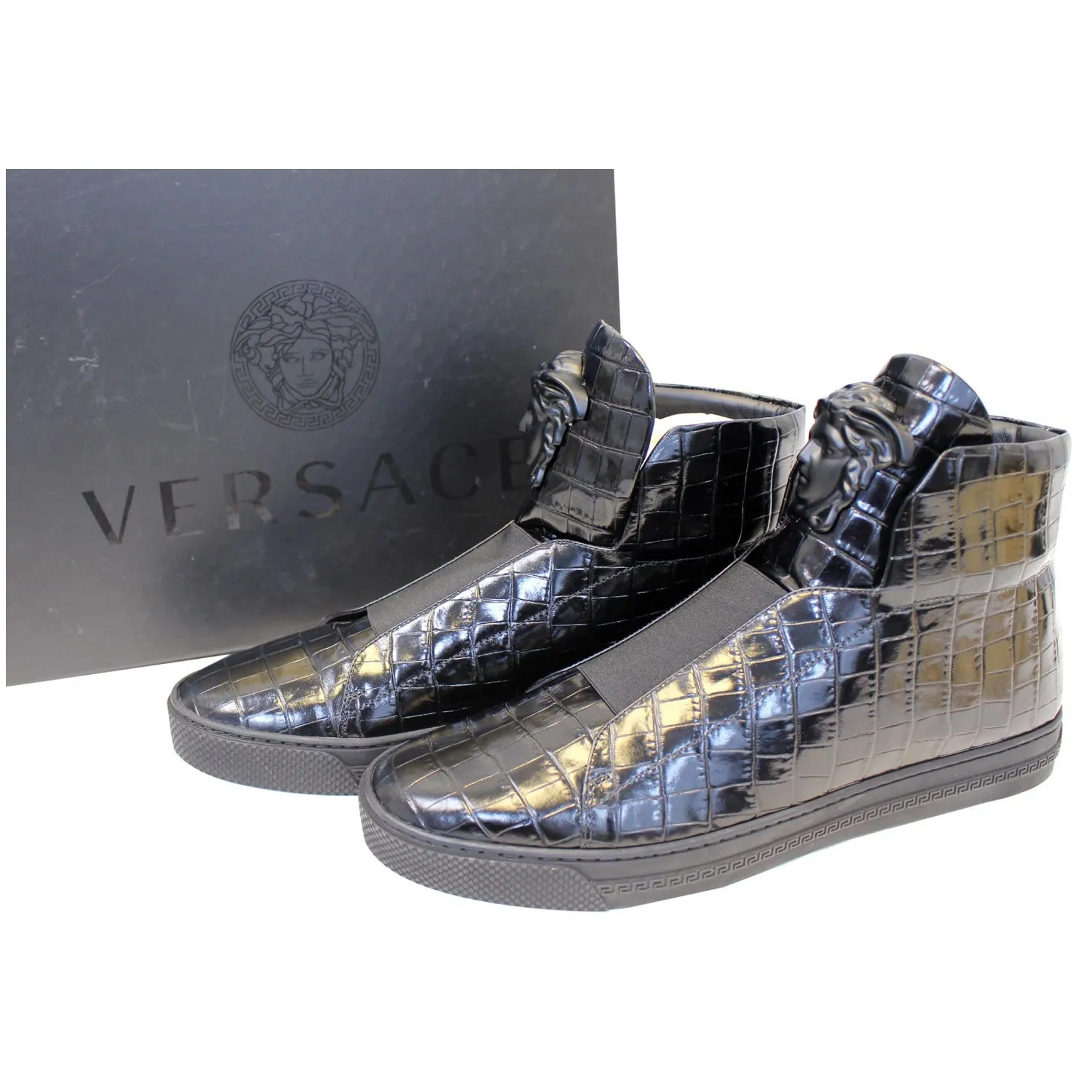 Versace Black Leather Medusa High Top Sneakers