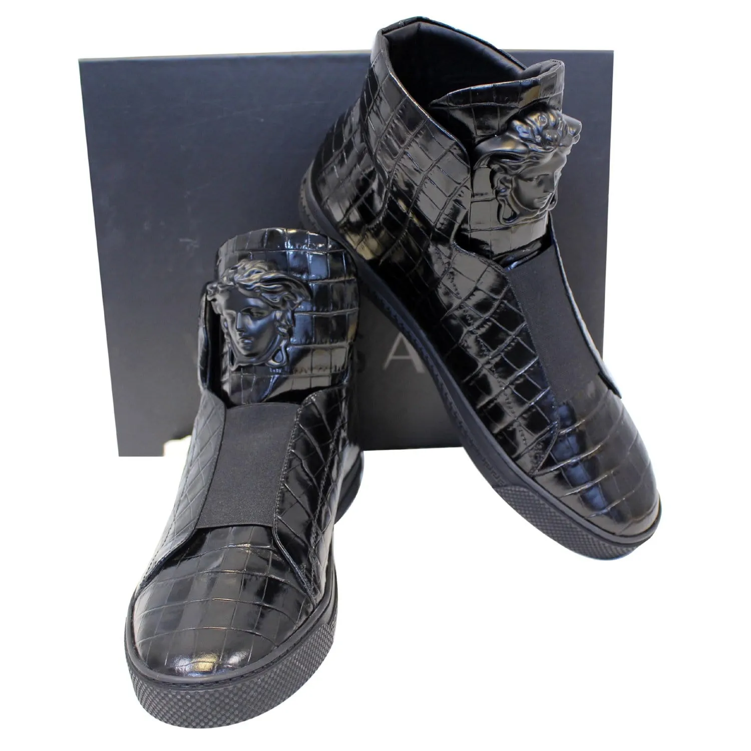 Versace Black Leather Medusa High Top Sneakers