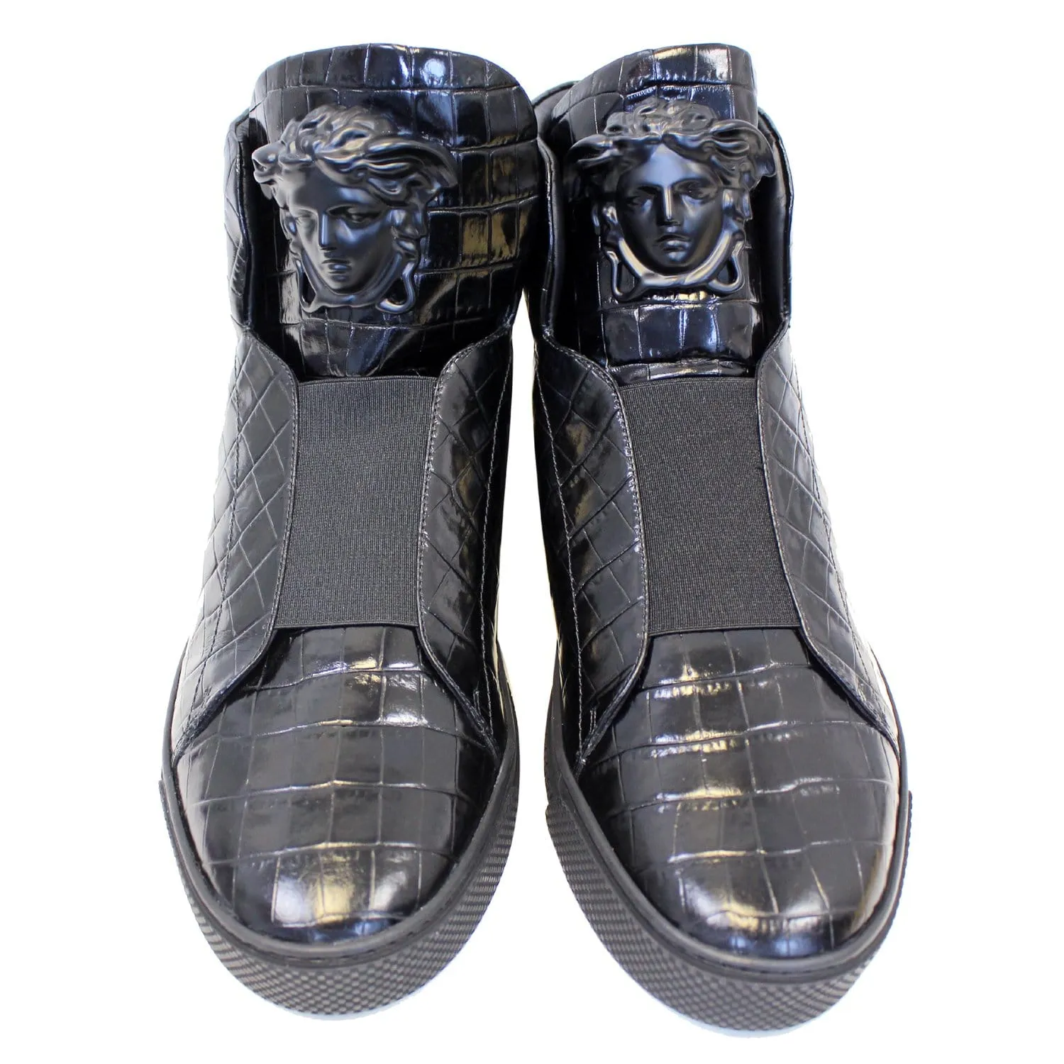 Versace Black Leather Medusa High Top Sneakers