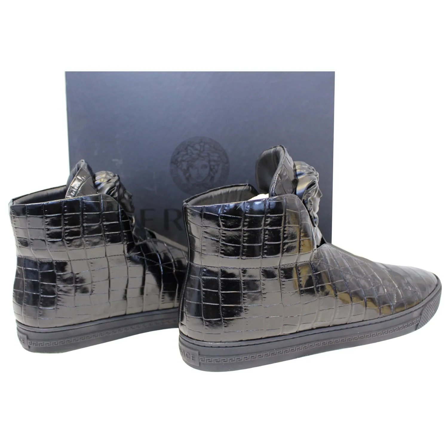 Versace Black Leather Medusa High Top Sneakers