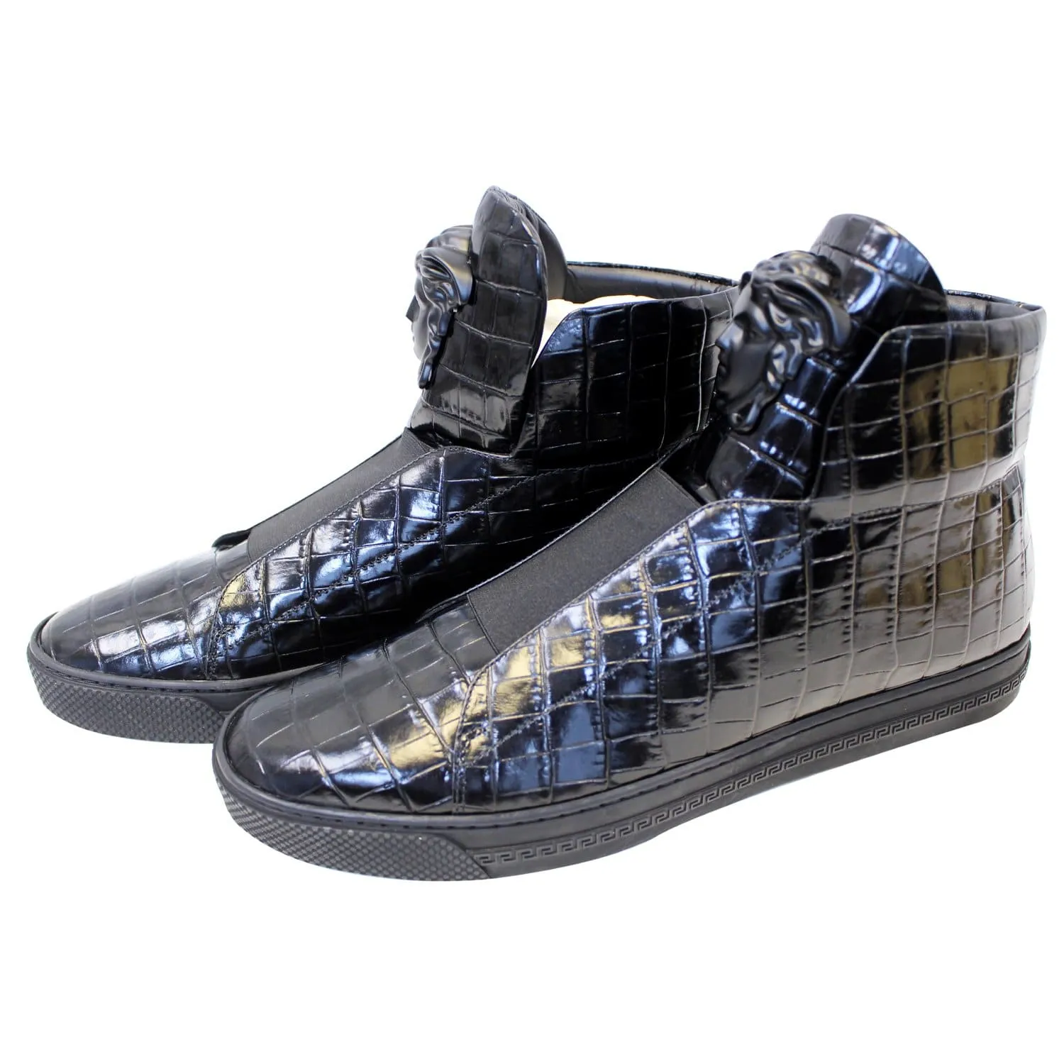 Versace Black Leather Medusa High Top Sneakers